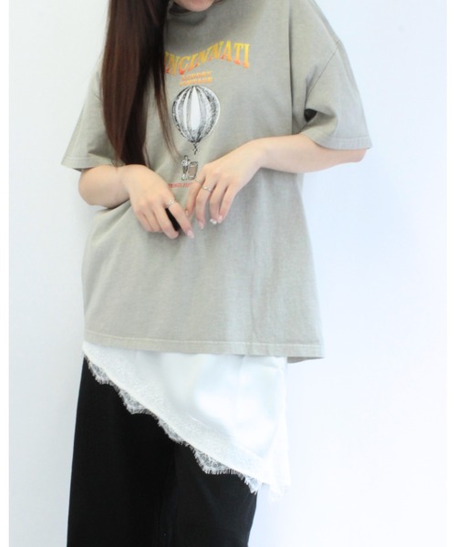 amini(アミニ)の「ピグメントプリントTシャツ(Tシャツ/カットソー・レディース・オレンジ/チャコールグレー/グレイッシュベージュ・MEDIUM)」の12枚目の写真