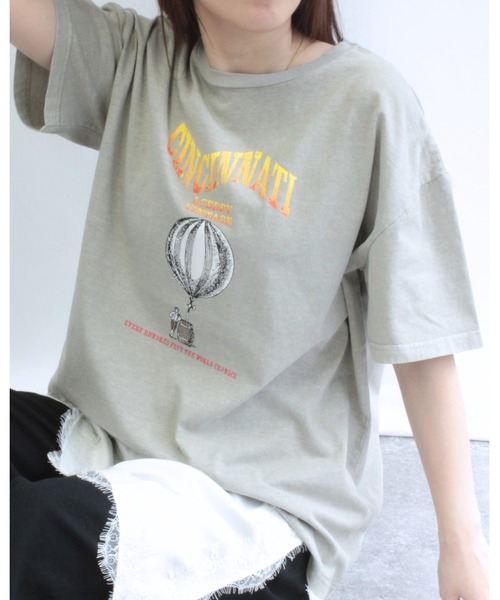 amini(アミニ)の「ピグメントプリントTシャツ(Tシャツ/カットソー・レディース・オレンジ/チャコールグレー/グレイッシュベージュ・MEDIUM)」の10枚目の写真