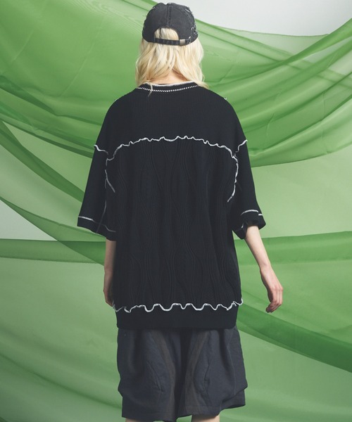 MAISON SPECIAL(メゾンスペシャル)の「《UNISEX》Mixed Materials Docking Prime-Over Lettuce-edge Knit T-shirt/異素材ドッキングプライムオーバーメロウニットTシャツ【MAISON SPECIAL/メゾンスペシャル】(Tシャツ/カットソー・メンズ・ブラック/グレイッシュベージュ・0/1/2)」の6枚目の写真