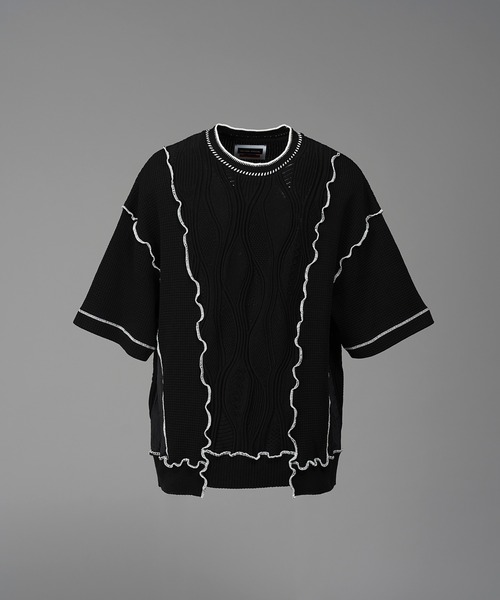 MAISON SPECIAL(メゾンスペシャル)の「《UNISEX》Mixed Materials Docking Prime-Over Lettuce-edge Knit T-shirt/異素材ドッキングプライムオーバーメロウニットTシャツ【MAISON SPECIAL/メゾンスペシャル】(Tシャツ/カットソー・メンズ・ブラック/グレイッシュベージュ・0/1/2)」の7枚目の写真