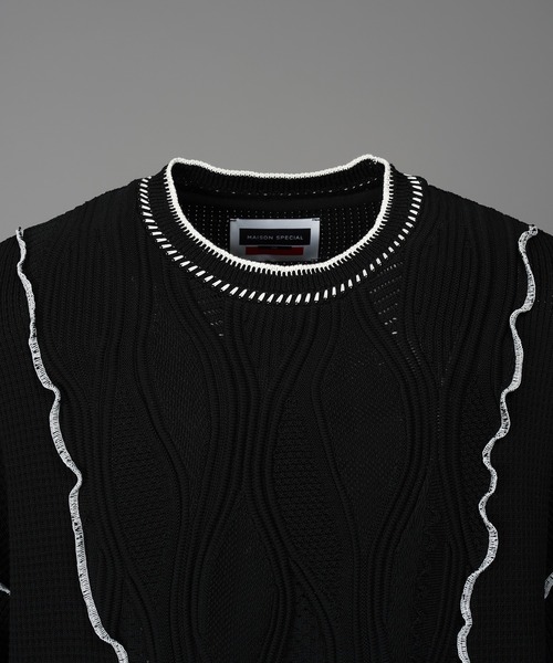 MAISON SPECIAL(メゾンスペシャル)の「《UNISEX》Mixed Materials Docking Prime-Over Lettuce-edge Knit T-shirt/異素材ドッキングプライムオーバーメロウニットTシャツ【MAISON SPECIAL/メゾンスペシャル】(Tシャツ/カットソー・メンズ・ブラック/グレイッシュベージュ・0/1/2)」の10枚目の写真