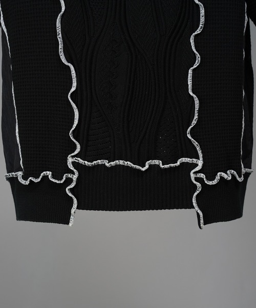 MAISON SPECIAL(メゾンスペシャル)の「《UNISEX》Mixed Materials Docking Prime-Over Lettuce-edge Knit T-shirt/異素材ドッキングプライムオーバーメロウニットTシャツ【MAISON SPECIAL/メゾンスペシャル】(Tシャツ/カットソー・メンズ・ブラック/グレイッシュベージュ・0/1/2)」の11枚目の写真