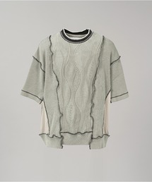 MAISON SPECIAL（メゾンスペシャル）の「《UNISEX》Mixed Materials Docking Prime-Over Lettuce-edge Knit T-shirt 異素材ドッキングプライムオーバーメロウニットTシャツ【MAISON SPECIAL メゾンスペシャル】（Tシャツ/カットソー）」