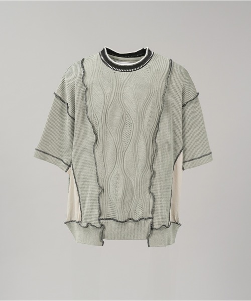 MAISON SPECIAL(メゾンスペシャル)の「《UNISEX》Mixed Materials Docking Prime-Over Lettuce-edge Knit T-shirt/異素材ドッキングプライムオーバーメロウニットTシャツ【MAISON SPECIAL/メゾンスペシャル】(Tシャツ/カットソー・メンズ・ブラック/グレイッシュベージュ・0/1/2)」の18枚目の写真
