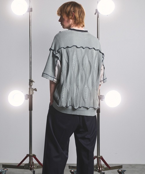 MAISON SPECIAL(メゾンスペシャル)の「《UNISEX》Mixed Materials Docking Prime-Over Lettuce-edge Knit T-shirt/異素材ドッキングプライムオーバーメロウニットTシャツ【MAISON SPECIAL/メゾンスペシャル】(Tシャツ/カットソー・メンズ・ブラック/グレイッシュベージュ・0/1/2)」の17枚目の写真