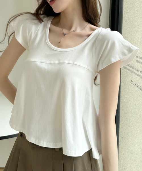 Ada.(エイダ)の「ペプラムフレア 切替 Uネック フレンチスリーブ カットソー(Tシャツ/カットソー・レディース・ホワイト/ピンク/グレー/ブラック・FREE)」の2枚目の写真