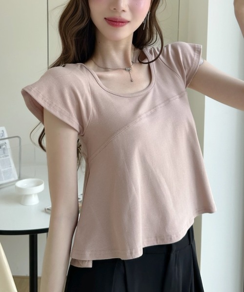 Ada.(エイダ)の「ペプラムフレア 切替 Uネック フレンチスリーブ カットソー(Tシャツ/カットソー・レディース・ホワイト/ピンク/グレー/ブラック・FREE)」の1枚目の写真
