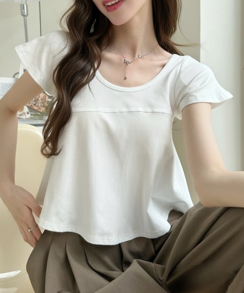 Ada.(エイダ)の「ペプラムフレア 切替 Uネック フレンチスリーブ カットソー(Tシャツ/カットソー・レディース・ホワイト/ピンク/グレー/ブラック・FREE)」の5枚目の写真
