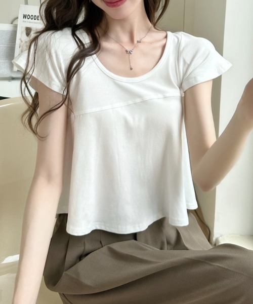 Ada.(エイダ)の「ペプラムフレア 切替 Uネック フレンチスリーブ カットソー(Tシャツ/カットソー・レディース・ホワイト/ピンク/グレー/ブラック・FREE)」の9枚目の写真