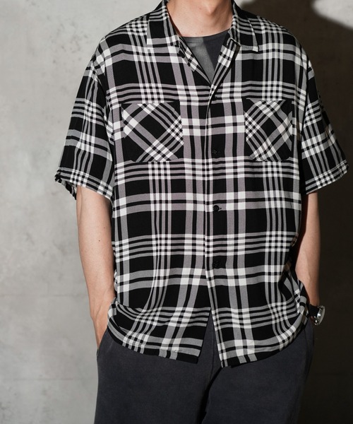 DAN RIVER(ダンリバー )の「DAN RIVER / ダンリバー PRINTED RAYON CHECK SS SHIRT プリントチェック レーヨンシャツ(シャツ/ブラウス・メンズ・ブラック×ホワイト/ブラウン/ブラック・SMALL/MEDIUM/LARGE)」の3枚目の写真