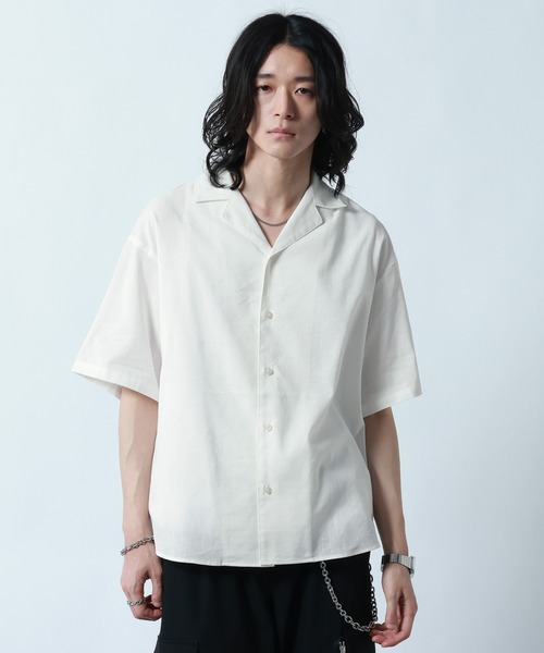 セール】Linen Open Collar Shirt/リネンブレンド/オープンカラー