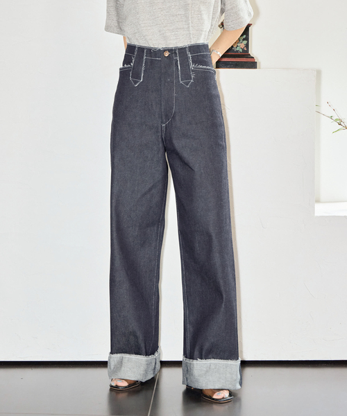 KURO(クロ)の「KURO UNINTENTIONAL FORM DENIM 964232:デニムパンツ(デニムパンツ・レディース・ネイビー・SMALL/MEDIUM)」の2枚目の写真