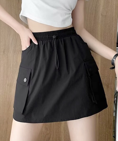 mielu(ミエル)の「ハイウエストカーゴ風ミニスカート(スカート・レディース・ブラック/ベージュ/グレー・LARGE/MEDIUM)」の2枚目の写真