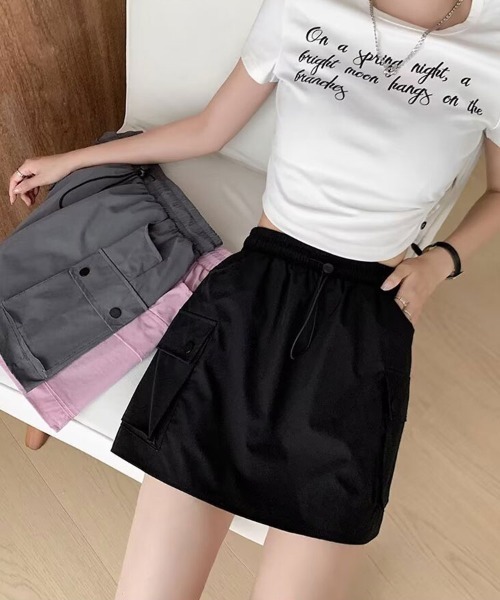 mielu(ミエル)の「ハイウエストカーゴ風ミニスカート(スカート・レディース・ブラック/ベージュ/グレー・LARGE/MEDIUM)」の8枚目の写真