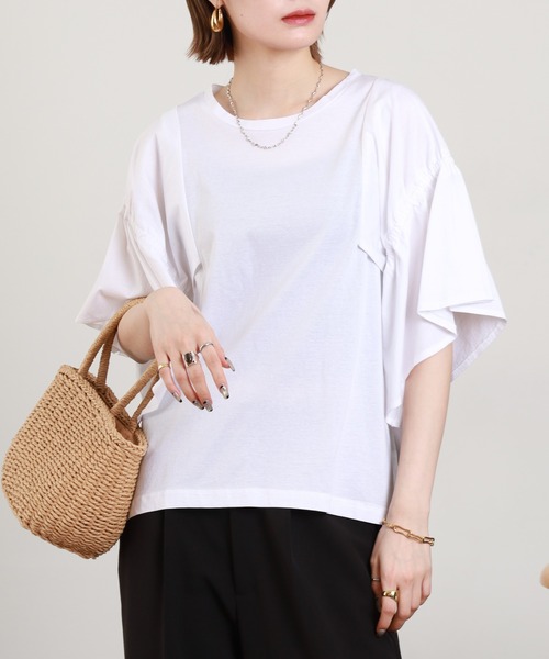 EGLANTINE(エグランティーヌ)の「EGLANTINE フレアスリーブカットソー(Tシャツ/カットソー・レディース・ロイヤルブルー/オフホワイト/ブラック・38)」の7枚目の写真