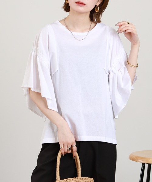 EGLANTINE(エグランティーヌ)の「EGLANTINE フレアスリーブカットソー(Tシャツ/カットソー・レディース・ロイヤルブルー/オフホワイト/ブラック・38)」の8枚目の写真