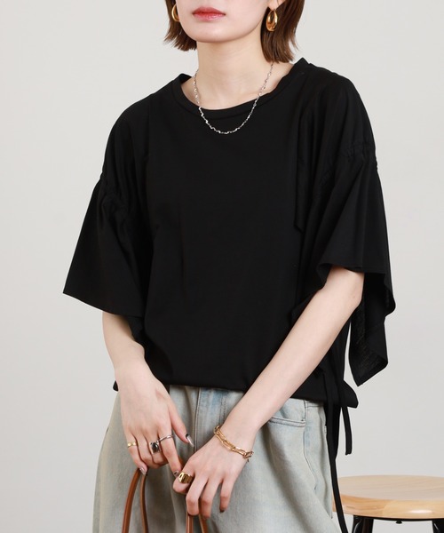 EGLANTINE(エグランティーヌ)の「EGLANTINE フレアスリーブカットソー(Tシャツ/カットソー・レディース・ロイヤルブルー/オフホワイト/ブラック・38)」の12枚目の写真