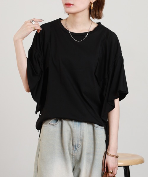 EGLANTINE(エグランティーヌ)の「EGLANTINE フレアスリーブカットソー(Tシャツ/カットソー・レディース・ロイヤルブルー/オフホワイト/ブラック・38)」の13枚目の写真
