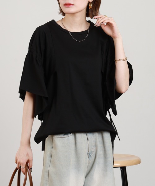 EGLANTINE(エグランティーヌ)の「EGLANTINE フレアスリーブカットソー(Tシャツ/カットソー・レディース・ロイヤルブルー/オフホワイト/ブラック・38)」の14枚目の写真