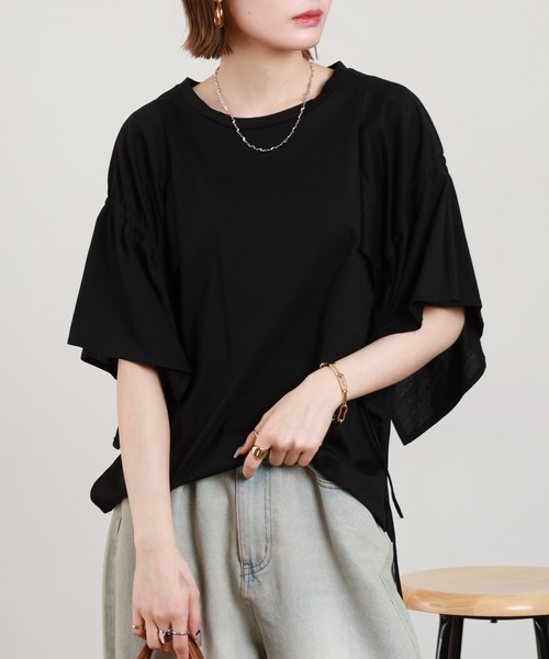 EGLANTINE(エグランティーヌ)の「EGLANTINE フレアスリーブカットソー(Tシャツ/カットソー・レディース・ロイヤルブルー/オフホワイト/ブラック・38)」の15枚目の写真