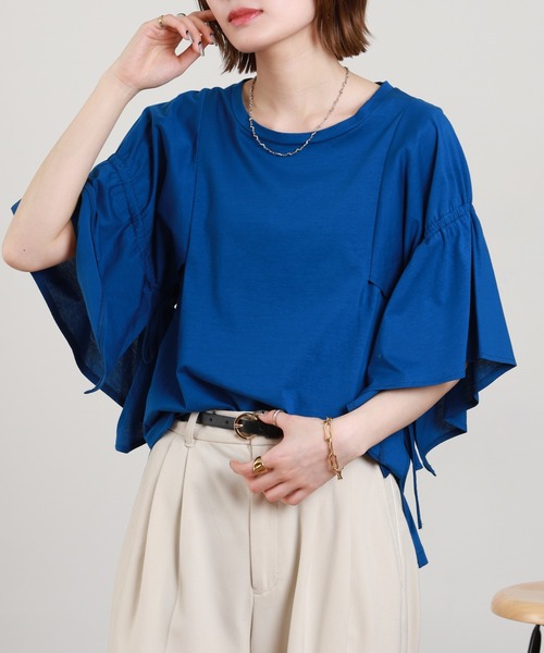 EGLANTINE(エグランティーヌ)の「EGLANTINE フレアスリーブカットソー(Tシャツ/カットソー・レディース・ロイヤルブルー/オフホワイト/ブラック・38)」の19枚目の写真