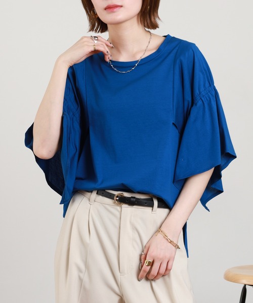 EGLANTINE(エグランティーヌ)の「EGLANTINE フレアスリーブカットソー(Tシャツ/カットソー・レディース・ロイヤルブルー/オフホワイト/ブラック・38)」の22枚目の写真