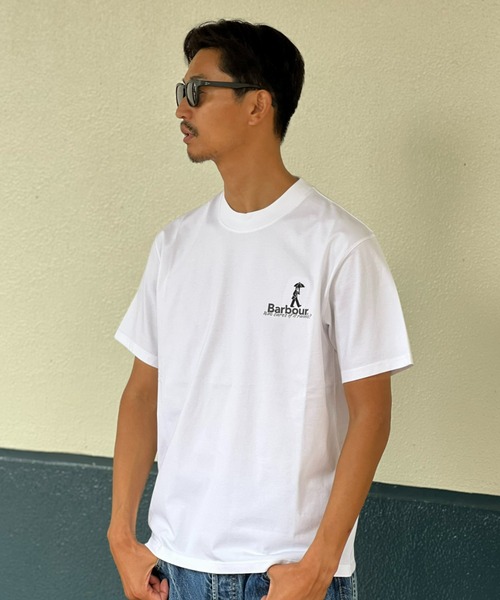 Barbour(バブアー)の「【Barbour】 why get wet graphic os t-shirt(Tシャツ/カットソー・メンズ・ホワイト/ブラック・38/40/36)」の1枚目の写真