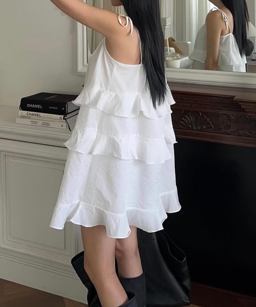 Girly Doll(ガーリードール)の「ティアードフリルキャミミニワンピース(ワンピース・レディース・ブラウン/ベージュ・F)」の6枚目の写真