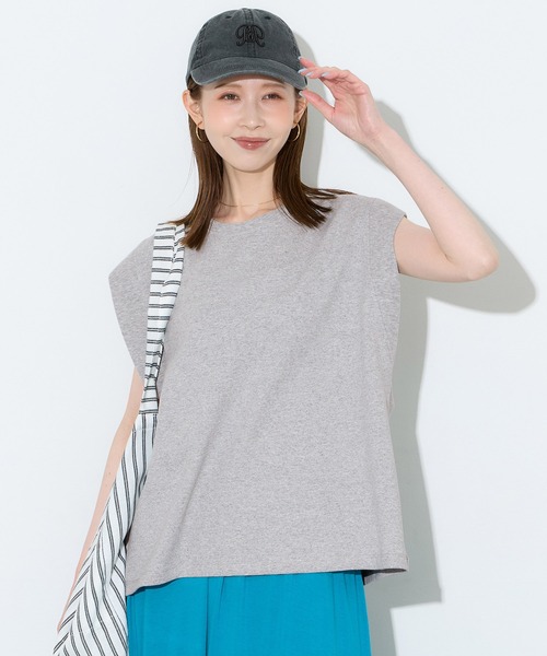 coca(coca)(コカ)の「ヘビーウェイトノースリーブワイドトップス(Tシャツ/カットソー・レディース・グレー/ブラック・L/M/S)」の2枚目の写真