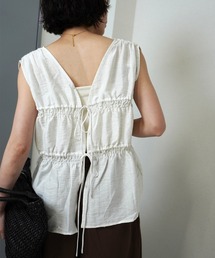 【トレンド感たっぷり】ノースリシャーリングリボンブラウス