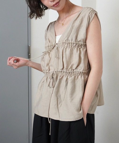 gossara(ゴサラ)の「【トレンド感たっぷり】ノースリシャーリングリボンブラウス(シャツ/ブラウス・レディース・ベージュ/アイボリー/ブラック・FREE)」の18枚目の写真