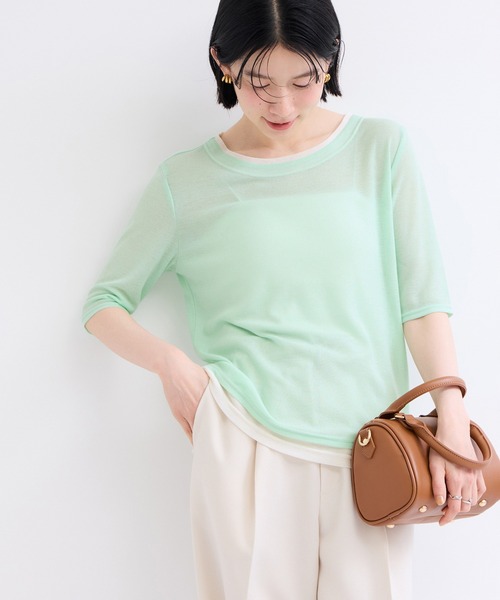 ADAM ET ROPE'(アダムエロペ)の「シアー配色プルオーバー(Tシャツ/カットソー・レディース・ライトグリーン/グレー/ブラック・FREE)」の3枚目の写真