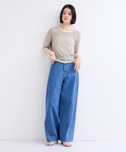ADAM ET ROPE'(アダムエロペ)の「シアー配色プルオーバー(Tシャツ/カットソー・レディース・ライトグリーン/グレー/ブラック・FREE)」の6枚目の写真