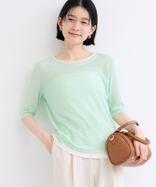 ADAM ET ROPE'(アダムエロペ)の「シアー配色プルオーバー(Tシャツ/カットソー・レディース・ライトグリーン/グレー/ブラック・FREE)」の11枚目の写真