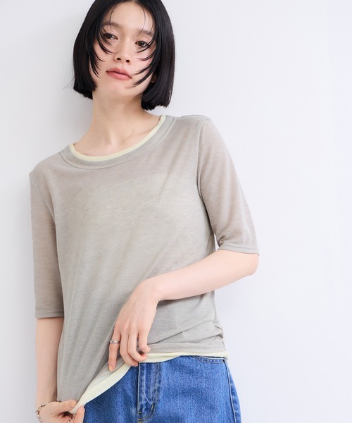 ADAM ET ROPE'(アダムエロペ)の「シアー配色プルオーバー(Tシャツ/カットソー・レディース・ライトグリーン/グレー/ブラック・FREE)」の12枚目の写真