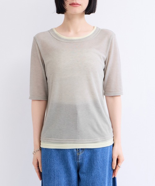 ADAM ET ROPE'(アダムエロペ)の「シアー配色プルオーバー(Tシャツ/カットソー・レディース・ライトグリーン/グレー/ブラック・FREE)」の13枚目の写真