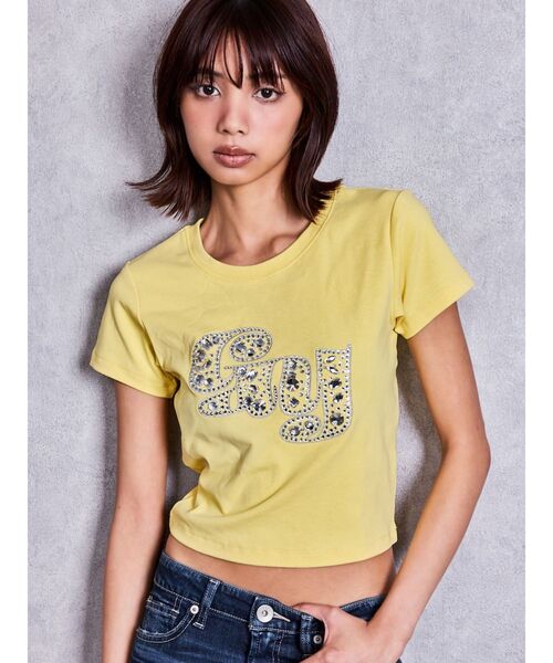 GYDA(ジェイダ)の「gy bijou Tシャツ(Tシャツ/カットソー・レディース・イエロー/ブラック/ピンク/オフホワイト・FREE)」の1枚目の写真