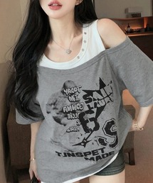 ワンショルレイヤード風ロゴTシャツ