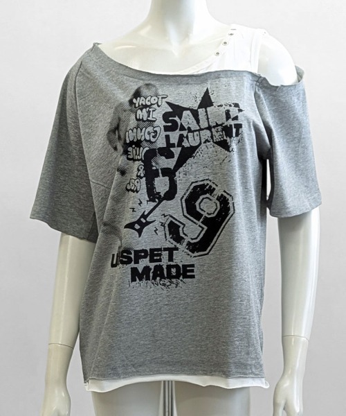 Riff(リフ)の「ワンショルレイヤード風ロゴTシャツ(Tシャツ/カットソー・レディース・ホワイト/グレー・FREE)」の14枚目の写真