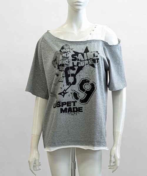Riff(リフ)の「ワンショルレイヤード風ロゴTシャツ(Tシャツ/カットソー・レディース・ホワイト/グレー・FREE)」の15枚目の写真