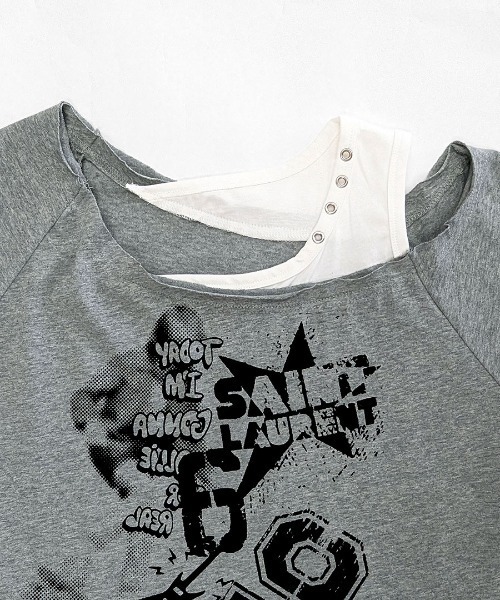 Riff(リフ)の「ワンショルレイヤード風ロゴTシャツ(Tシャツ/カットソー・レディース・ホワイト/グレー・FREE)」の18枚目の写真