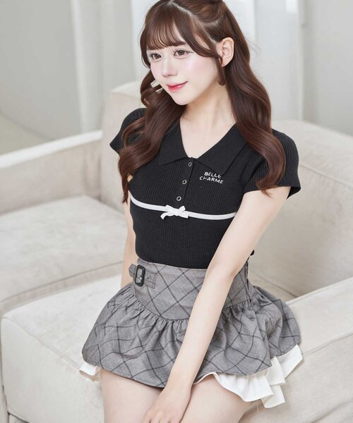 Belle Charme(ベルシャルム)の「【Belle Charme】Ribbon Polo Knit(ニット/セーター・レディース・オフホワイト/ブラック/チャコールグレー・FREE)」の2枚目の写真