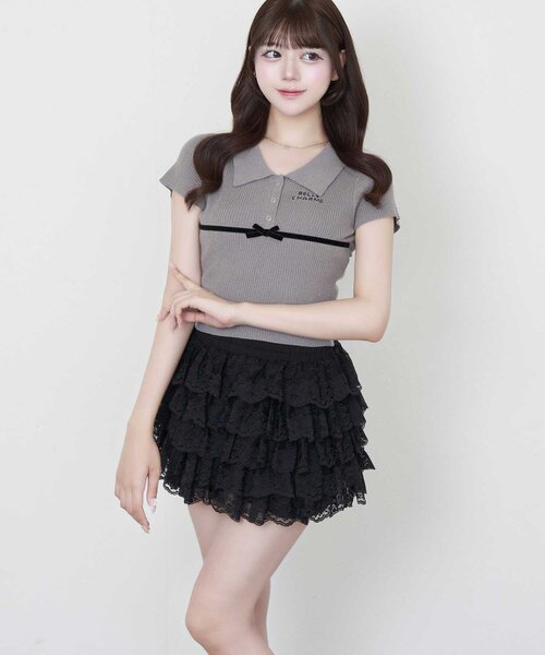 Belle Charme(ベルシャルム)の「【Belle Charme】Ribbon Polo Knit(ニット/セーター・レディース・オフホワイト/ブラック/チャコールグレー・FREE)」の5枚目の写真