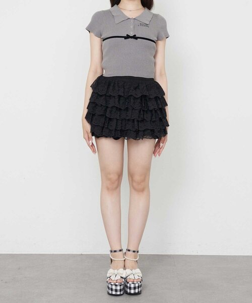 Belle Charme(ベルシャルム)の「【Belle Charme】Ribbon Polo Knit(ニット/セーター・レディース・オフホワイト/ブラック/チャコールグレー・FREE)」の6枚目の写真
