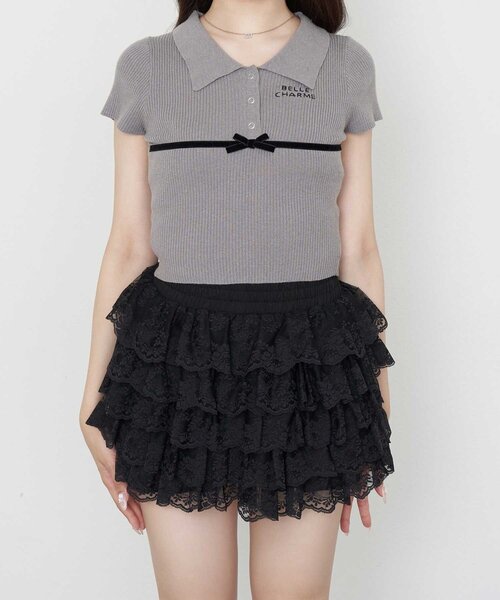 Belle Charme(ベルシャルム)の「【Belle Charme】Ribbon Polo Knit(ニット/セーター・レディース・オフホワイト/ブラック/チャコールグレー・FREE)」の9枚目の写真