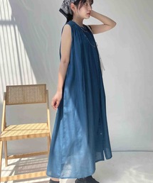 ◎ゆったり涼しい インド ノースリーブ前開ギャザーワンピース