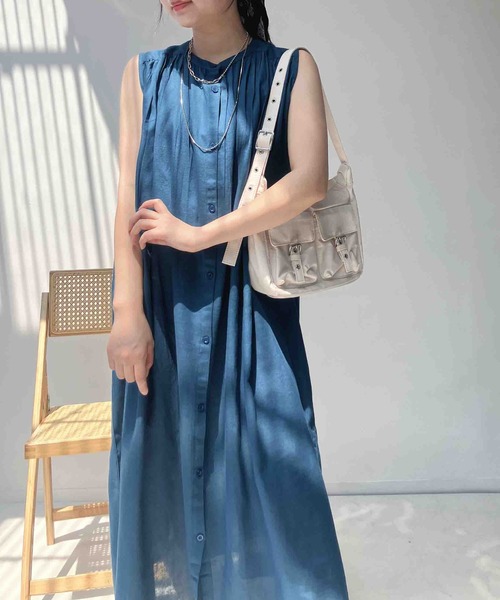 AS KNOW AS plus(アズノゥアズプラス)の「◎ゆったり涼しい インド ノースリーブ前開ギャザーワンピース(ワンピース・レディース・ブラック系/ブルーグリーン/チャコールグレー・FREE)」の15枚目の写真