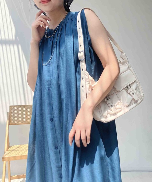 AS KNOW AS plus(アズノゥアズプラス)の「◎ゆったり涼しい インド ノースリーブ前開ギャザーワンピース(ワンピース・レディース・ブラック系/ブルーグリーン/チャコールグレー・FREE)」の17枚目の写真
