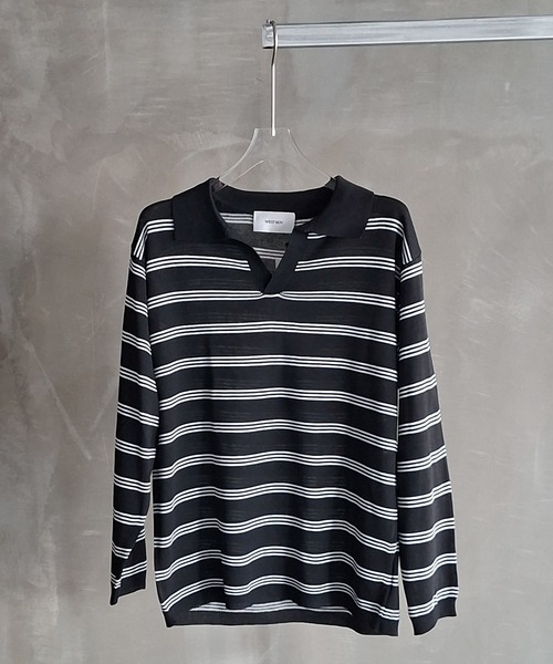 WESTBOY（ウエストボーイ）の「Y2K ボーダー ニットポロシャツ WO26S15TP19（Tシャツ/カットソー・メンズ・ブラック・L/XL/M）」の3枚目の写真