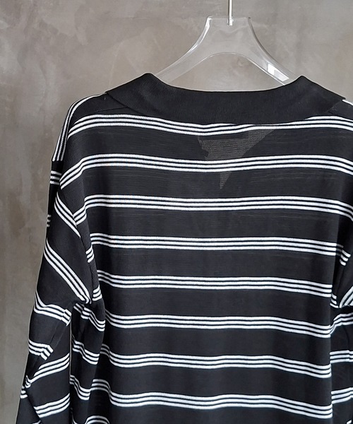 WESTBOY（ウエストボーイ）の「Y2K ボーダー ニットポロシャツ WO26S15TP19（Tシャツ/カットソー・メンズ・ブラック・L/XL/M）」の6枚目の写真